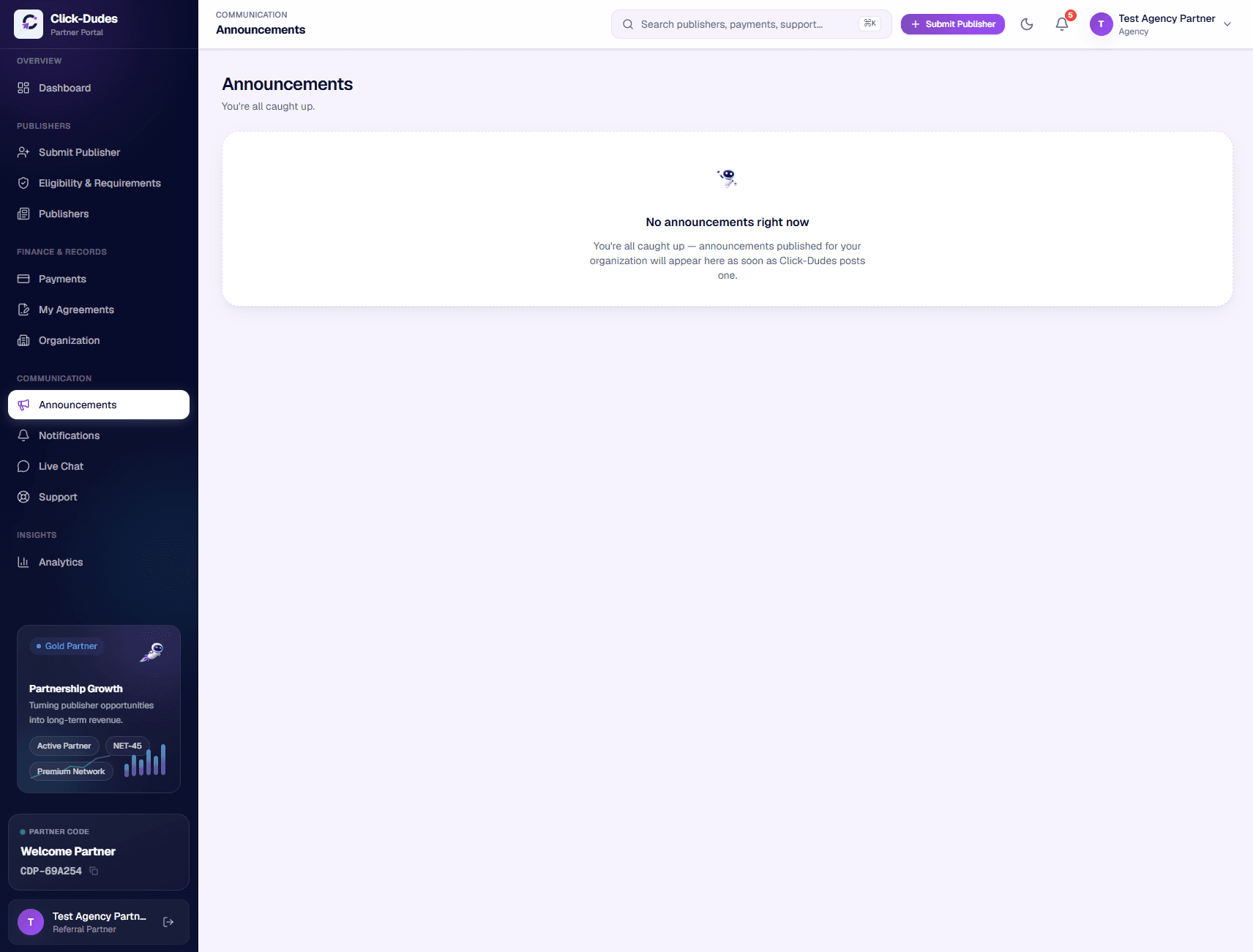Partner announcements feed