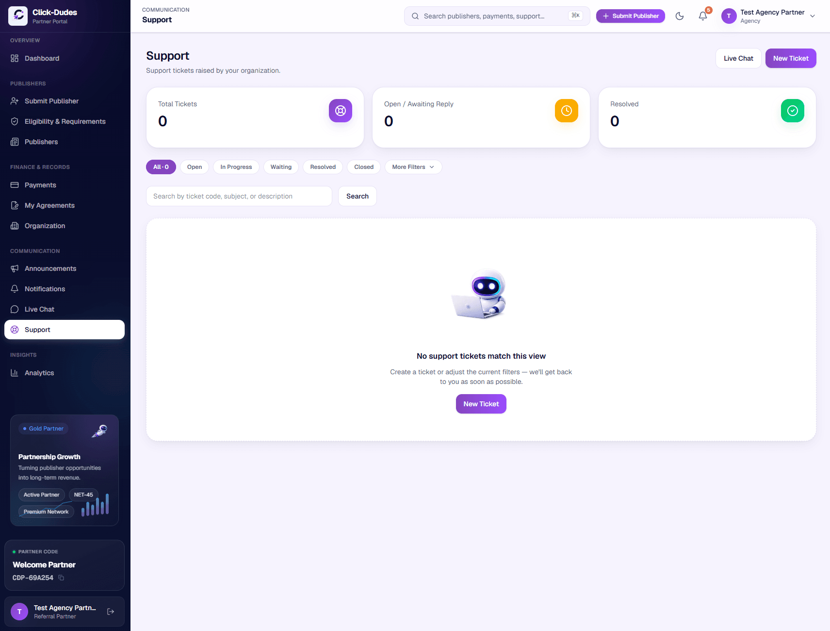 Support ticket view